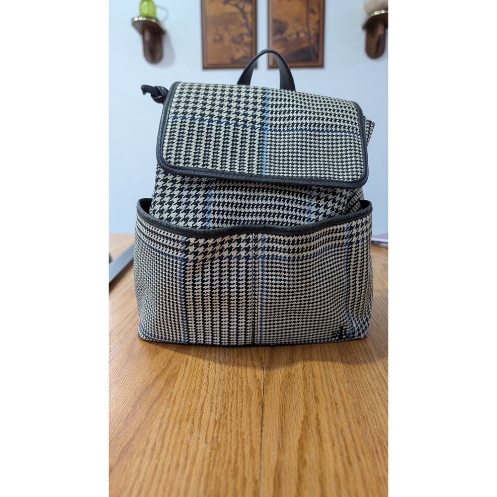 Lauren Ralph Lauren Vintage Y2K Houndstooth Mini Backpack Black Cream Blue Trim